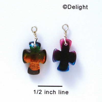 DC1006 - Blue, Green, and Yellow Celtic Cross - Resin Dichroic Charm