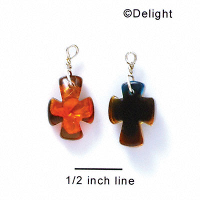 DC1008 - Pink, Orange, and Yellow Celtic Cross - Resin Dichroic Charm