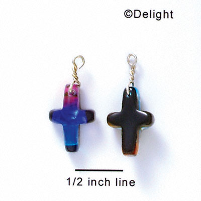 DC1009 - Blue, Purple, and Pink Thin Cross - Resin Dichroic Charm