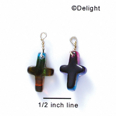 DC1010 - Blue, Green, and Yellow Thin Cross - Resin Dichroic Charm