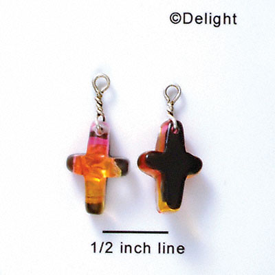 DC1012 - Pink, Orange, and Yellow Thin Cross - Resin Dichroic Charm