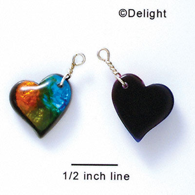 DC1014* - Blue, Green, and Yellow Large Heart - Resin Dichroic Charm (Left or Right)