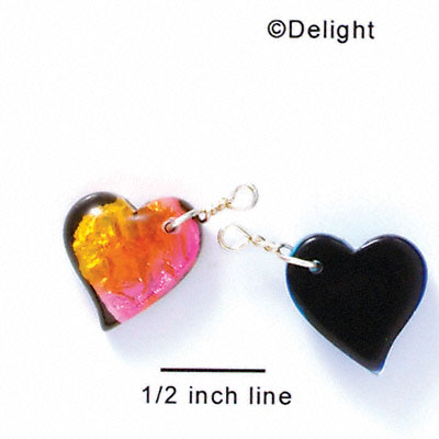 DC1016* - Pink, Orange, and Yellow Large Heart - Resin Dichroic Charm (Left or Right)