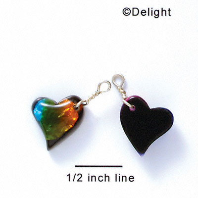 DC1022* - Blue, Green, and Yellow Medium Swing Heart - Resin Dichroic Charm (Left or Right)