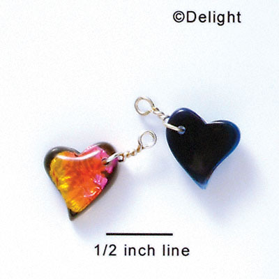 DC1024* - Pink, Orange, and Yellow Medium Swing Heart - Resin Dichroic Charm (Left or Right)