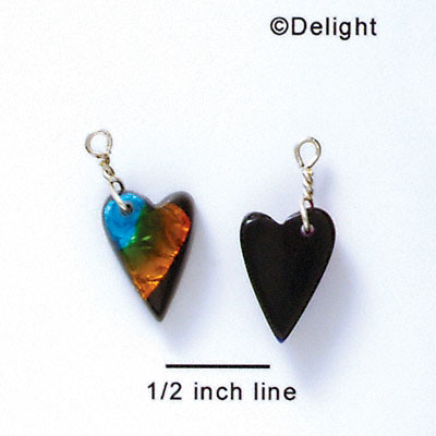 DC1026* - Blue, Green, and Yellow Small Narrow Heart - Resin Dichroic Charm (Left or Right)