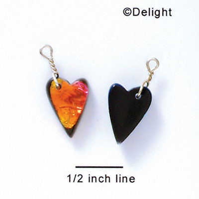 DC1028* - Pink, Orange, and Yellow Small Narrow Heart - Resin Dichroic Charm (Left or Right)