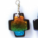 DC1002 - Blue, Green, and Yellow Square Cross - Resin Dichroic Charm