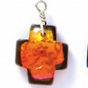DC1004 - Pink, Orange, and Yellow Square Cross - Resin Dichroic Charm
