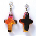 DC1012 - Pink, Orange, and Yellow Thin Cross - Resin Dichroic Charm