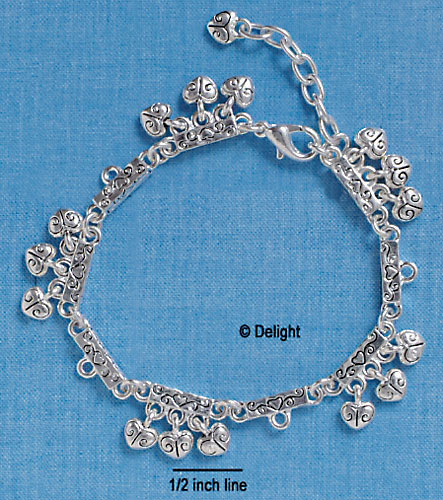 F5491 - Silver-plated Charm Bracelet with Dangle Hearts (8.5