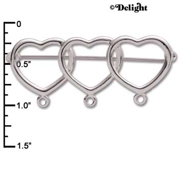 C1348 - Heart 3 Silver  Charm Pin Loops (6 charms per package)
