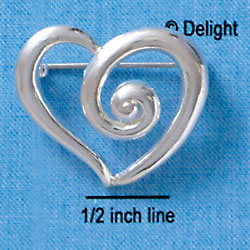 C2883 - Large Silver Curly Heart Charm Pin