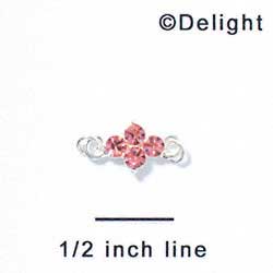 F1003 - Four Pink (Light Rose) Swarovski Crystal Connector - Silver plated Finding (6 per package)