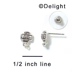 F1009 - Small rectangular Green Key Post Earrings - Silver plating Finding (3 pairs per package)