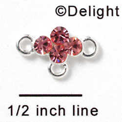 F1045 - Four Pink (Light Rose) Swarovski Crystal Connector with 3 loops - Silver plated Charm (6 per package)
