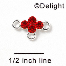 F1046 - Four Red (Light Siam) Swarovski Crystal Connector with 3 loops - Silver plated Charm (6 per package)