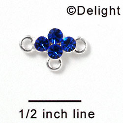 F1047 - Four Blue (Sapphire) Swarovski Crystal Connector with 3 loops - Silver plated Charm (6 per package)
