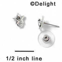 F1058 - Silver Star Post Earrings with Clear Swarovski Crystal (Back included) (3 pair per package)