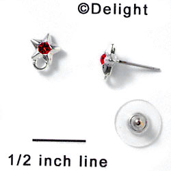 F1059 - Silver Star Post Earrings with Red (Light Siam) Swarovski Crystal (Back included) (3 pair per package)