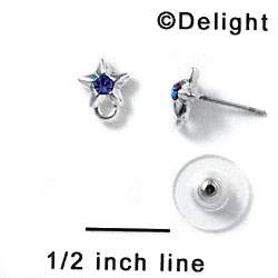 F1060 - Silver Star Post Earrings with Blue (Sapphire) Swarovski Crystal (Back included) (3 pair per package)