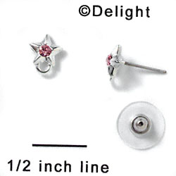 F1061 - Silver Star Post Earrings with Pink (Light Rose) Swarovski Crystal (Back included) (3 pair per package)