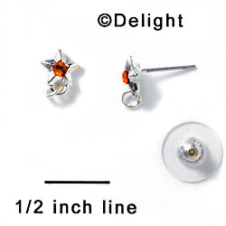 F1062 - Silver Star Post Earrings with Orange (Hyacinth) Swarovski Crystal (Back included) (3 pair per package)