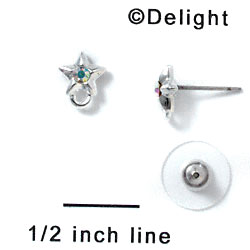 F1064 - Silver Star Post Earrings with Clear AB Swarovski Crystal (Back included) (3 pair per package)