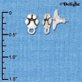 F1068 - Mini Silver Paw with Loop Post Earrings (Back included) (3 pair per package)