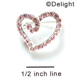 F1072 - Light Pink Swarovski Crystal Curled Heart Pins (2 per package)