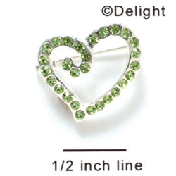 F1075 - Peridot Green Swarovski Crystal Curled Heart Pins (6 per package)