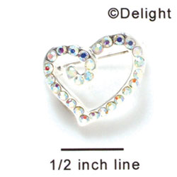 F1076 - Clear AB Swarovski Crystal Curled Heart Pins (2 per package)