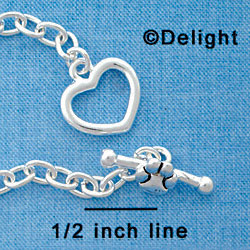 F1090 - Silver Chain Bracelet with Paw Heart Toggle (6 per package)