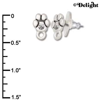 F1119 - Mini Silver Paw with Clear Swarovski Crystal with Loop - Post Earrings (3 pair per package)