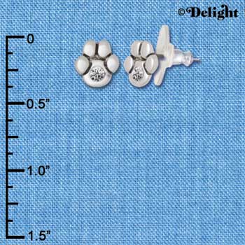 F1127 - Mini Silver Paw with Clear Swarovski Crystal - Post Earrings (3 pair per package)