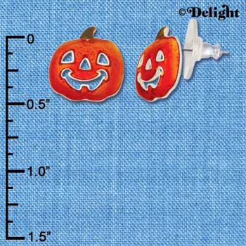 F1173 - Translucent Orange Jack O'Lantern Pumpkin - Post Earrings (3 pair per package)