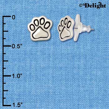 F1174 - Small Silver Paw - Post Earrings (3 Pair per package)