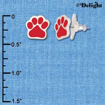 F1175 - Small Red Paw - Post Earrings (3 Pair per package)