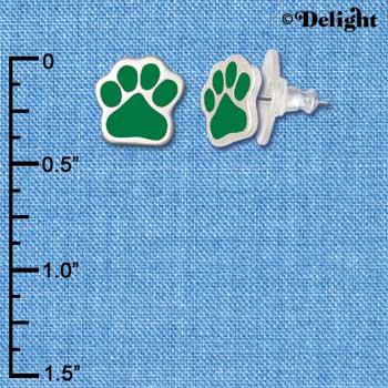 F1178 - Small Green Paw - Post Earrings (3 Pair per package)
