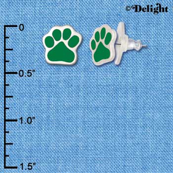 F1178 - Small Green Paw - Post Earrings (3 Pair per package)