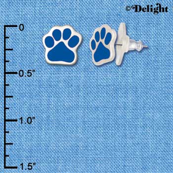 F1179 - Small Royal Blue Paw - Post Earrings (3 Pair per package)