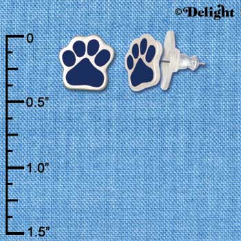 F1180 - Small Navy Blue Paw - Post Earrings (3 Pair per package)