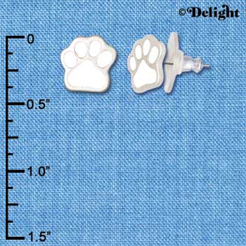 F1183 - Small White Paw - Post Earrings (3 Pair per package)