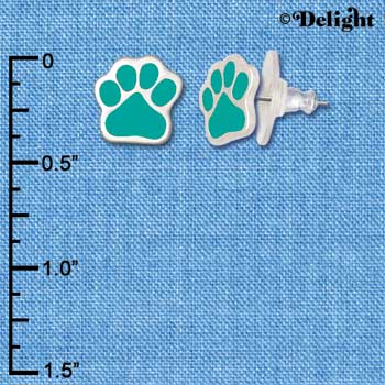 F1184 - Small Teal Paw - Post Earrings (3 Pair per package)
