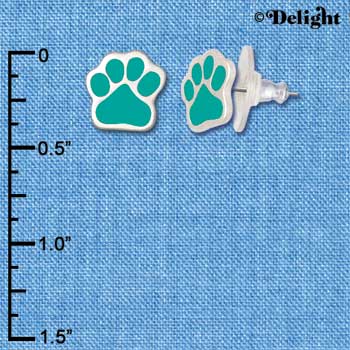 F1184 - Small Teal Paw - Post Earrings (3 Pair per package)