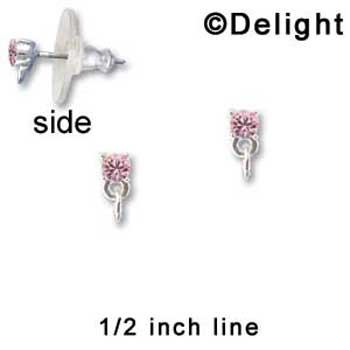 F1229 - Small 3.3mm Light Pink Swarovski Crystal with Loop - Post Earrings