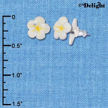 F1240 - Small White & Yellow Flower - Post Earrings