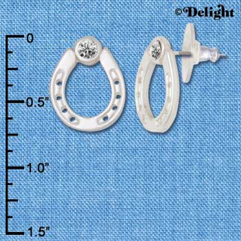 F1258 tlf - Large Silver Horseshoe with Crystal Swarovski - Post Earrings (3 Pair per Package)