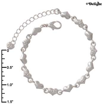 F1262 tlf - Mini Smooth & Scroll Heart Link Charm Bracelet (2 per package)
