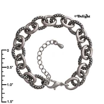 F1328 tlf - Smooth & Braided Link Silver Charm Bracelet (7